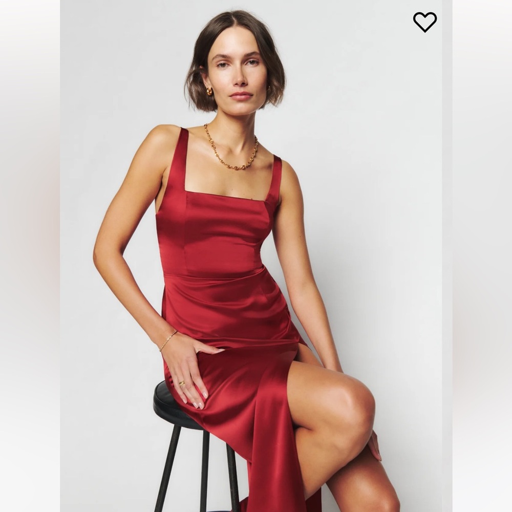 Reformation Solay Red Silk Dress in the color Sangre 10 - Picture 2 of 4
